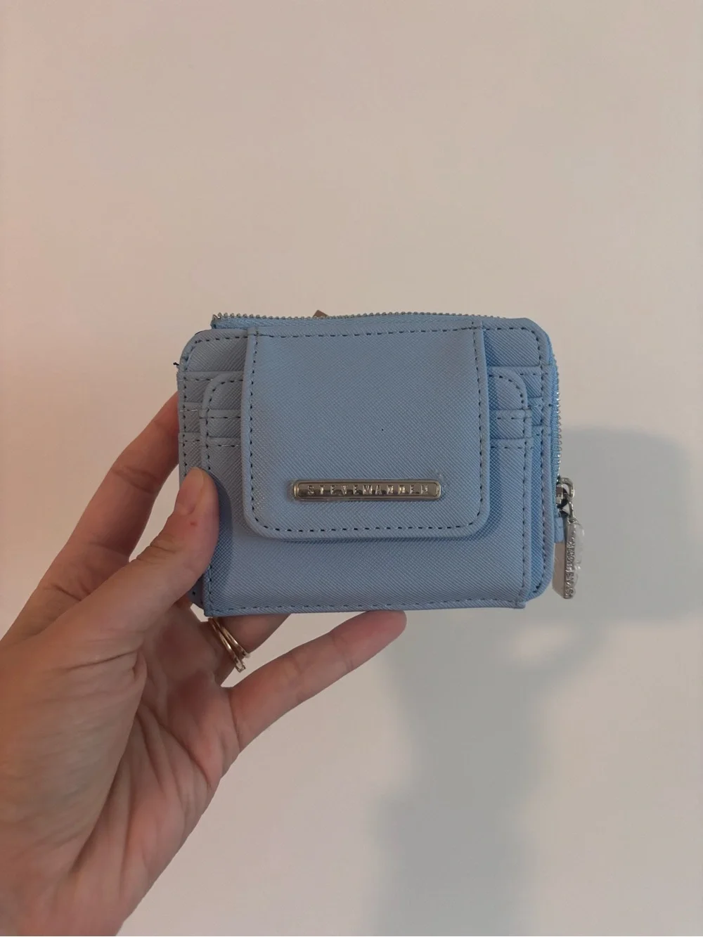 Steve Madden Light Blue Compact Zip Card Holder